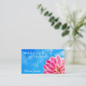 Floral roze dahlia flower troedy blue sky massage visitekaartje (Staand voorkant)