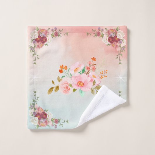Floral roze design, bloeiende bloemen bad handdoek (Wasdoekje)