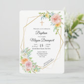 Floral roze elegant Baptism Religieuze gebeurtenis Kaart (Staand voorkant)