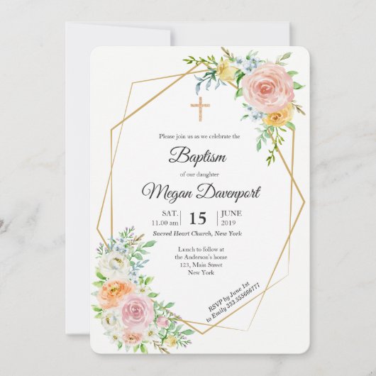 Floral roze elegant Baptism Religieuze gebeurtenis Kaart (Voorkant)