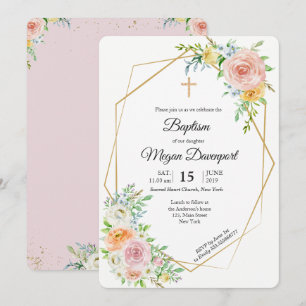 Floral roze elegant Baptism Religieuze gebeurtenis Kaart