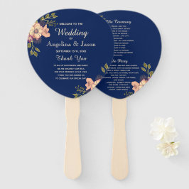 Floral roze en blauw bruiloft programma handwaaier