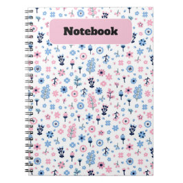 Floral Roze en Blauw Patroon Notitieboek
