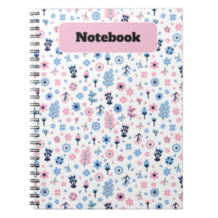 Floral Roze en Blauw Patroon Notitieboek
