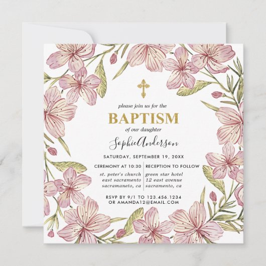 Floral roze en goudmakreel kaart (Voorkant)