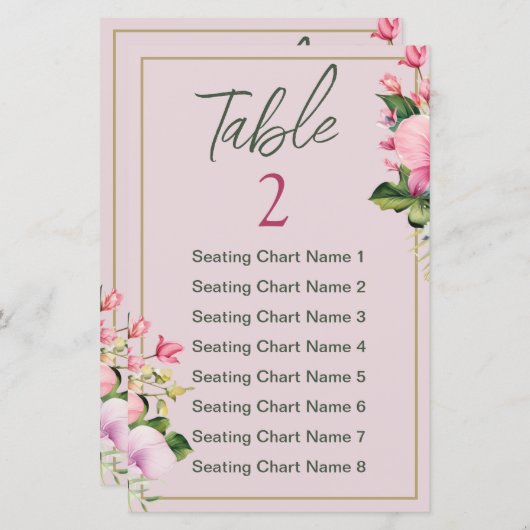 Floral Roze en Groene Douche Zitkaart (Voorkant / Achterkant)