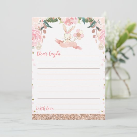 Floral roze en Roos gouden konijn tijd capsule Kaa Kaart (Staand voorkant)