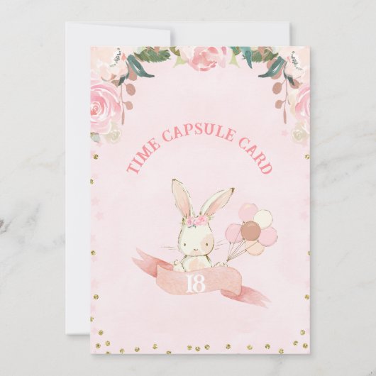 Floral roze en Roos gouden konijn tijd capsule Kaa Kaart (Achterkant)