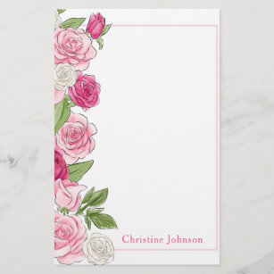 Floral roze en witte rozen gepersonaliseerd briefpapier