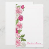 Floral roze en witte rozen gepersonaliseerd briefpapier (Voorkant / Achterkant)