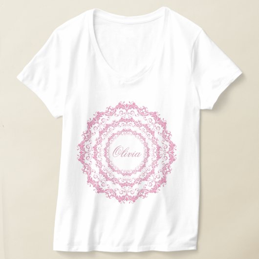 Floral roze etnische mandala. Naam. T-shirt (Laagn)