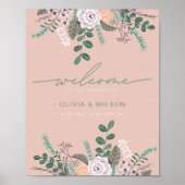Floral roze eucalyptusbruiloft welkom poster (Voorkant)