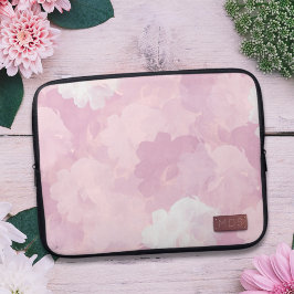 Floral roze faux Roos gouden monogram Laptop Sleeve
