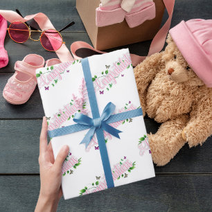 Floral roze felicitaties met het ompakken van papi cadeaupapier