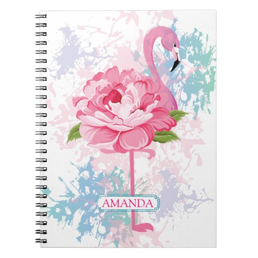 Floral Roze flamingo ontwerp Gepersonaliseerd Notitieboek (Voorkant)