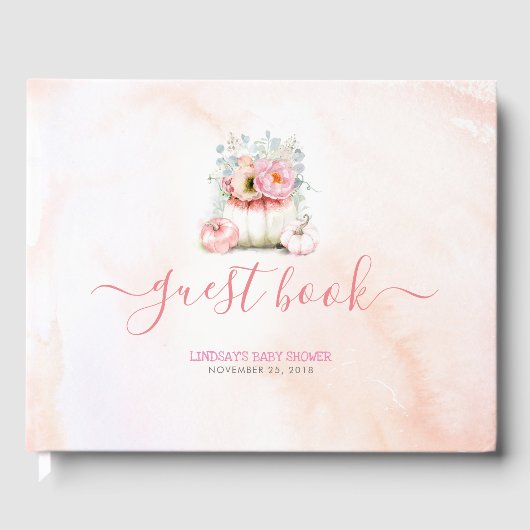 Floral roze glitter pompoen Baby shower Gastenboek (Voorkant)