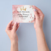 Floral roze goud prinses verjaardag quinceanera flyer (Hand)
