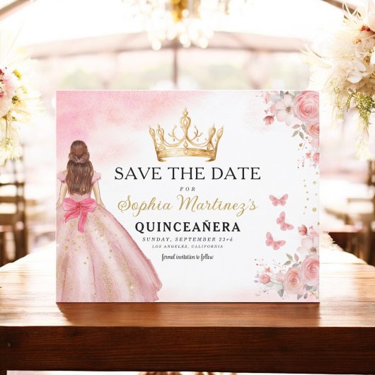 Floral roze goud prinses verjaardag quinceanera flyer