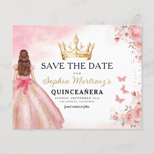 Floral roze goud prinses verjaardag quinceanera flyer (Voorkant)