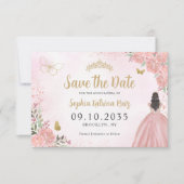 Floral roze goud prinses verjaardag quinceanera save the date (Voorkant)