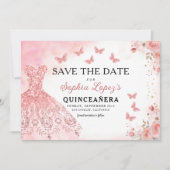 Floral roze goud prinses verjaardag quinceanera save the date (Voorkant)