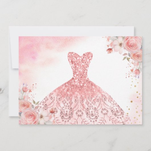 Floral roze goud prinses verjaardag quinceanera save the date (Achterkant)
