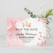 Floral roze goud prinses verjaardag quinceanera save the date (Staand voorkant)