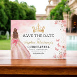 Floral roze goud prinses verjaardag quinceanera save the date<br><div class="desc">Vier in stijl met de Floral Pink en Gold Princess Birthday Quinceañera uitnodiging. Dit elegante ontwerp is voorzien van zachte roze bloemen in combinatie met luxe gouden accenten, perfect voor een vorstelijke en gedenkwaardige 15e verjaardag. De uitnodiging belichaamt genade en sophisticatie, geschikt voor een prinses. De delicate bloemendetails en glinsterende...</div>