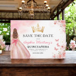 Floral roze goud prinses verjaardag quinceanera save the date<br><div class="desc">Vier in stijl met de Floral Pink en Gold Princess Birthday Quinceañera uitnodiging. Dit elegante ontwerp is voorzien van zachte roze bloemen in combinatie met luxe gouden accenten, perfect voor een vorstelijke en gedenkwaardige 15e verjaardag. De uitnodiging belichaamt genade en sophisticatie, geschikt voor een prinses. De delicate bloemendetails en glinsterende...</div>