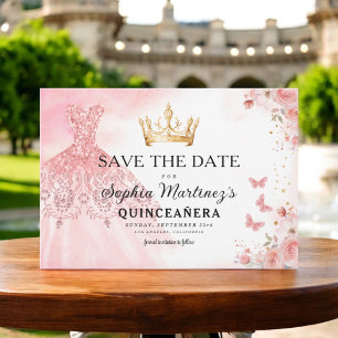 Floral roze goud prinses verjaardag quinceanera save the date
