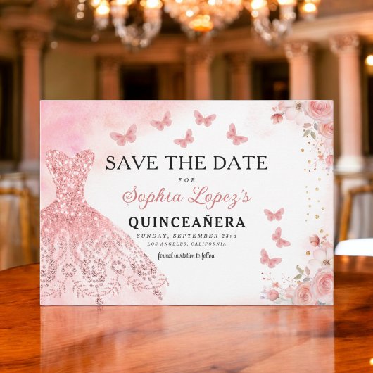 Floral roze goud prinses verjaardag quinceanera save the date