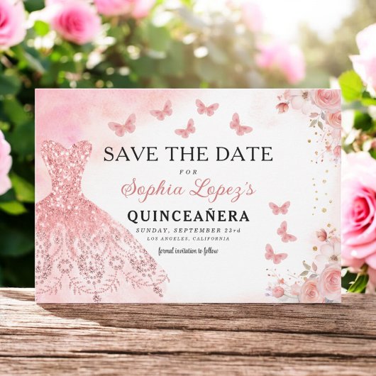 Floral roze goud prinses verjaardag quinceanera save the date