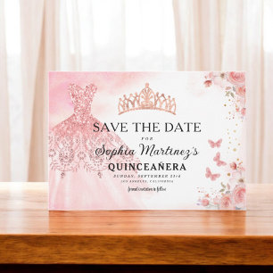 Floral roze goud prinses verjaardag quinceanera save the date