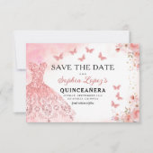 Floral roze goud prinses verjaardag quinceanera save the date (Voorkant)