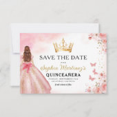 Floral roze goud prinses verjaardag quinceanera save the date (Voorkant)