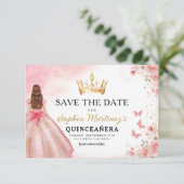 Floral roze goud prinses verjaardag quinceanera save the date (Staand voorkant)