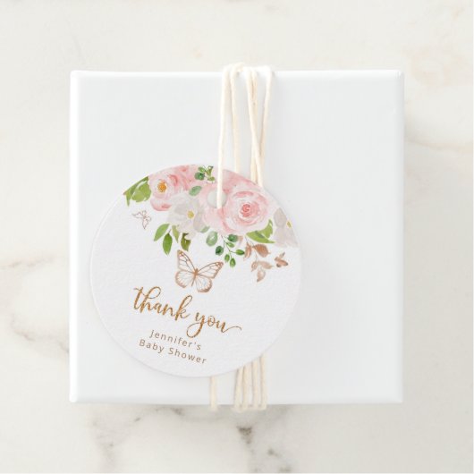Floral roze goudvlinder bedankt bedankjes labels (In situ)