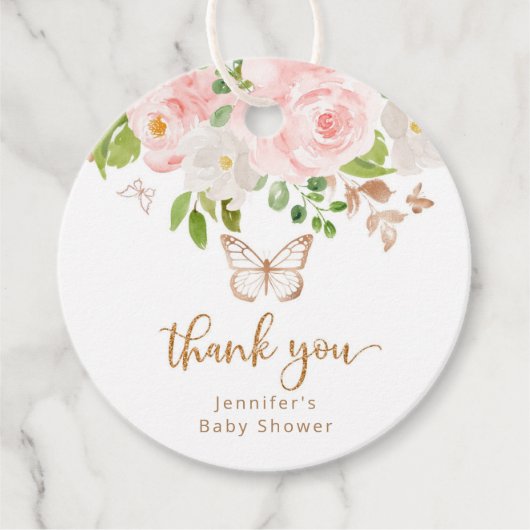Floral roze goudvlinder bedankt bedankjes labels (Voorkant)