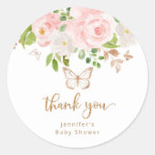 Floral roze goudvlinder bedankt ronde sticker (Voorkant)