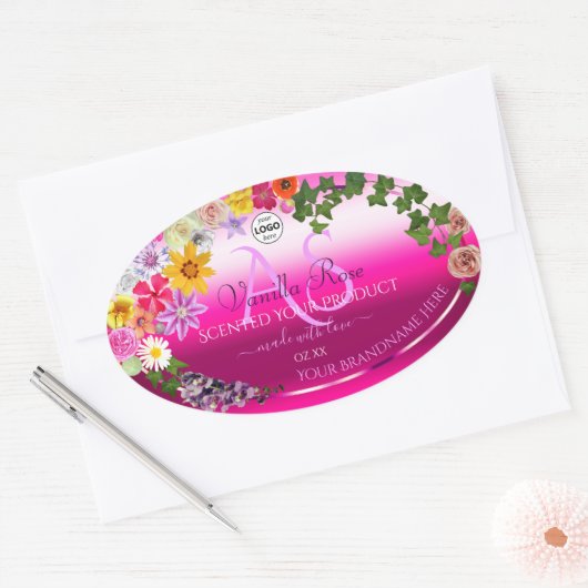Floral roze gradiënt Product Labels Monogram Logo (Envelop)