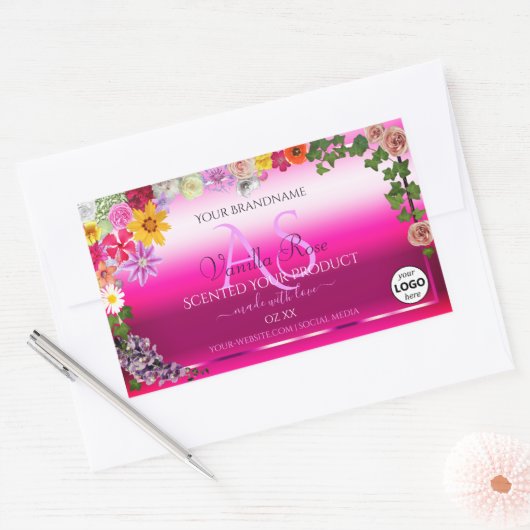 Floral roze gradiënt Product Labels Monogram Logo (Envelop)