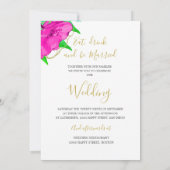 Floral roze groen goud moderne legante bruiloft kaart (Achterkant)