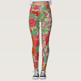 Floral roze groen rood blauw patroon Leggings