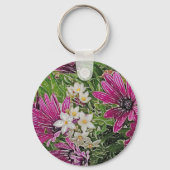 Floral/roze, groene en witte kleuren sleutelhanger (Voorkant)