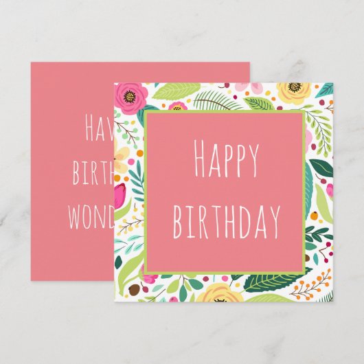 Floral - Roze Happy Birthday Kaart (Voorkant / Achterkant)