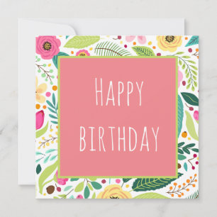 Floral - Roze Happy Birthday Kaart