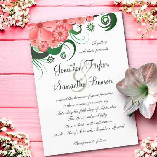 Floral roze Hibiscus 5" x 7" bruiloft uitnodiginge Kaart