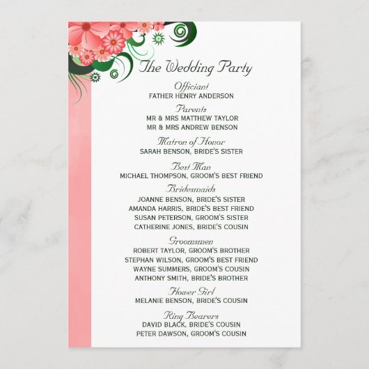 Floral roze Hibiscus bruiloft programma Sjablonen (Achterkant)