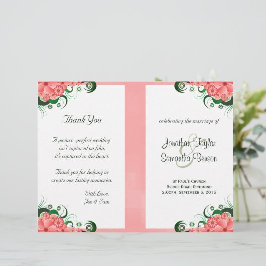 Floral roze Hibiscus bruiloft programma Sjablonen (Staand voorkant)