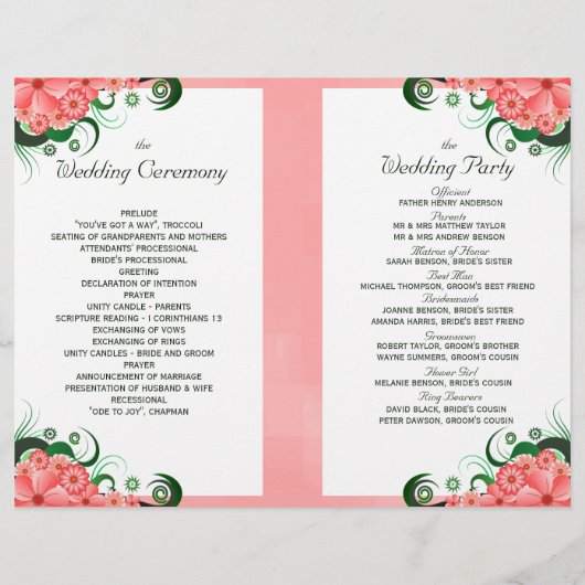 Floral roze Hibiscus bruiloft programma Sjablonen (Achterkant)